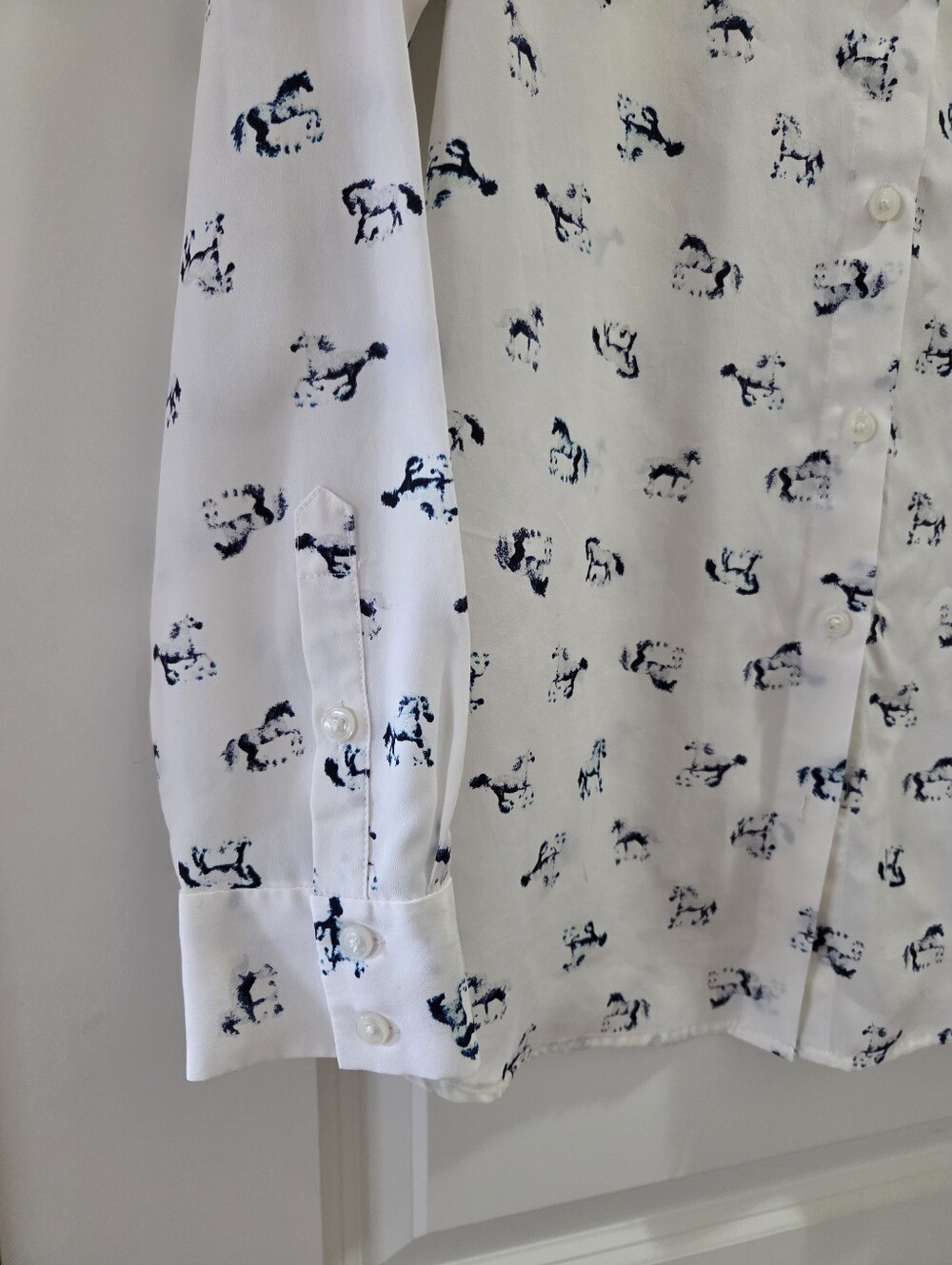 Ann Taylor Button-Down Shirt with Navy Blue Horses - Picture 3 of 5